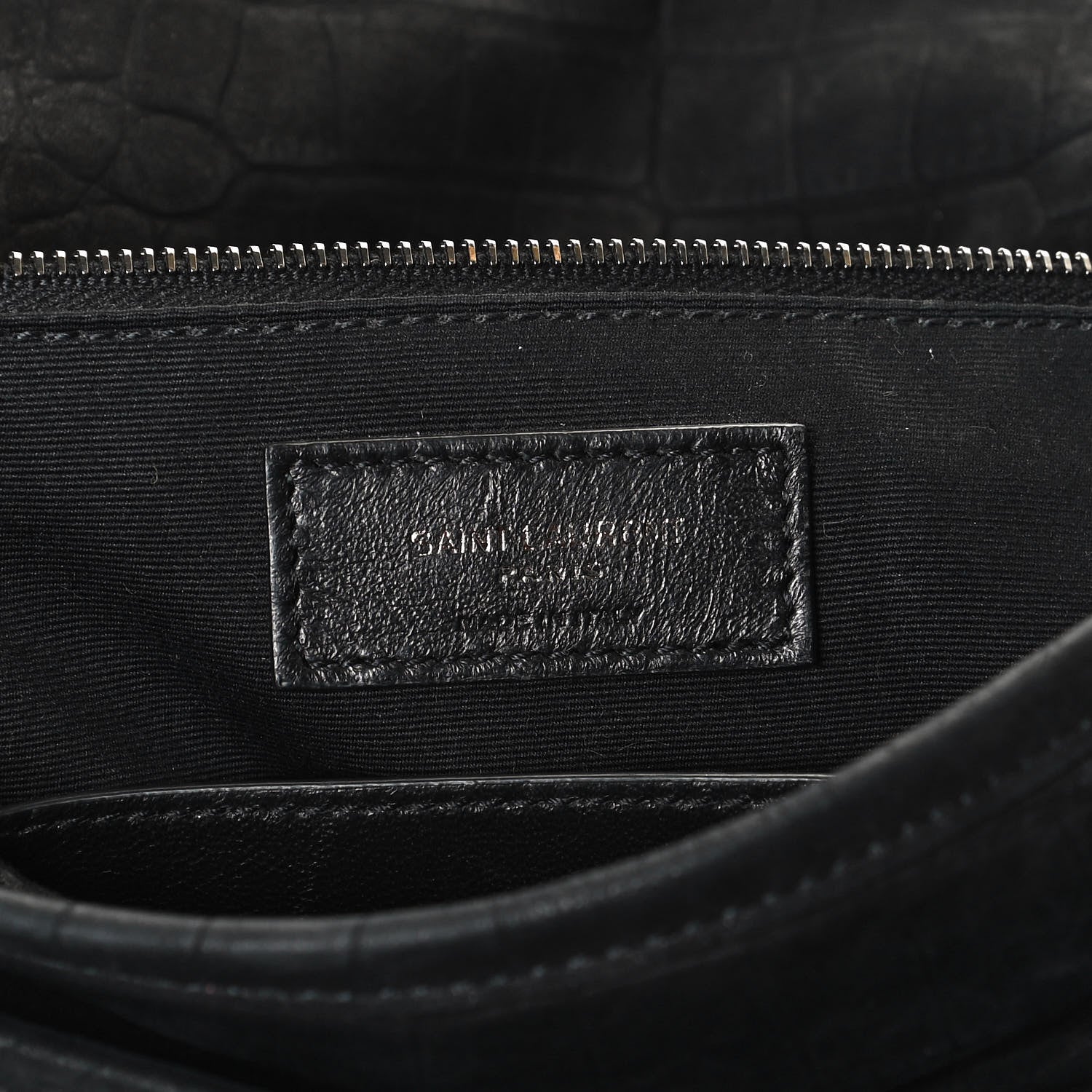 Saint Laurent Nubuck Crocodile Embossed Monogram Medium Niki Chain Satchel Black 6 of 10