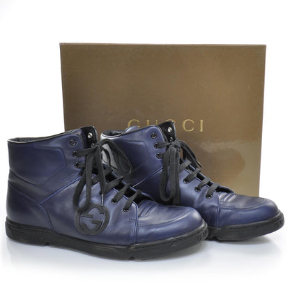 Gucci Leather Mens GG High Top Sneakers 10.5 Navy 4 of 10