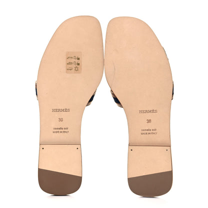 Hermes Calfskin Denim Oran Sandals 38 Bleu Brut Gold 5 of 9