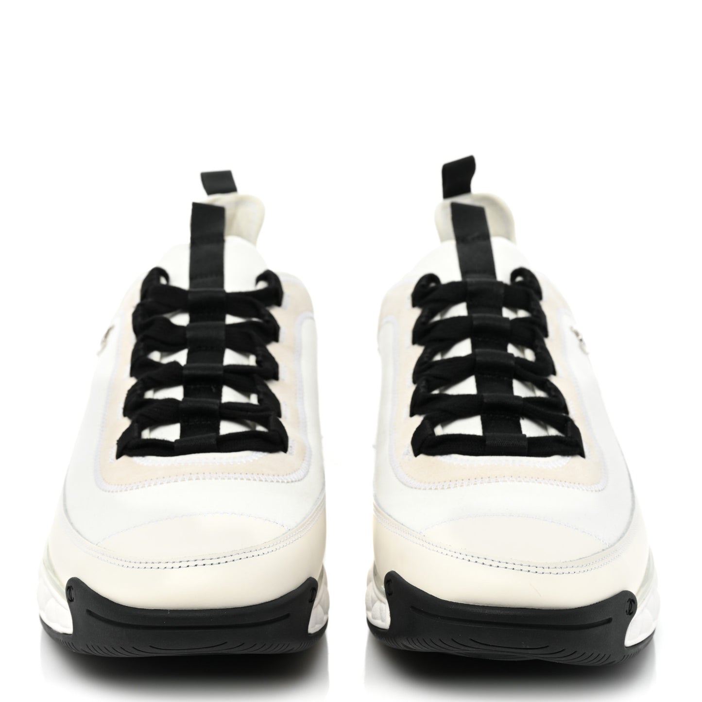 Velvet Calfskin Mixed Fibers Mens CC Sneakers 46 Ivory Black