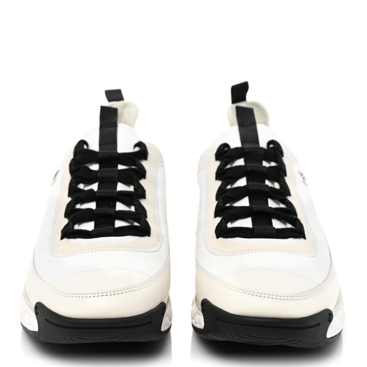 Chanel Velvet Calfskin Mixed Fibers Mens CC Sneakers 46 Ivory Black 2 of 12