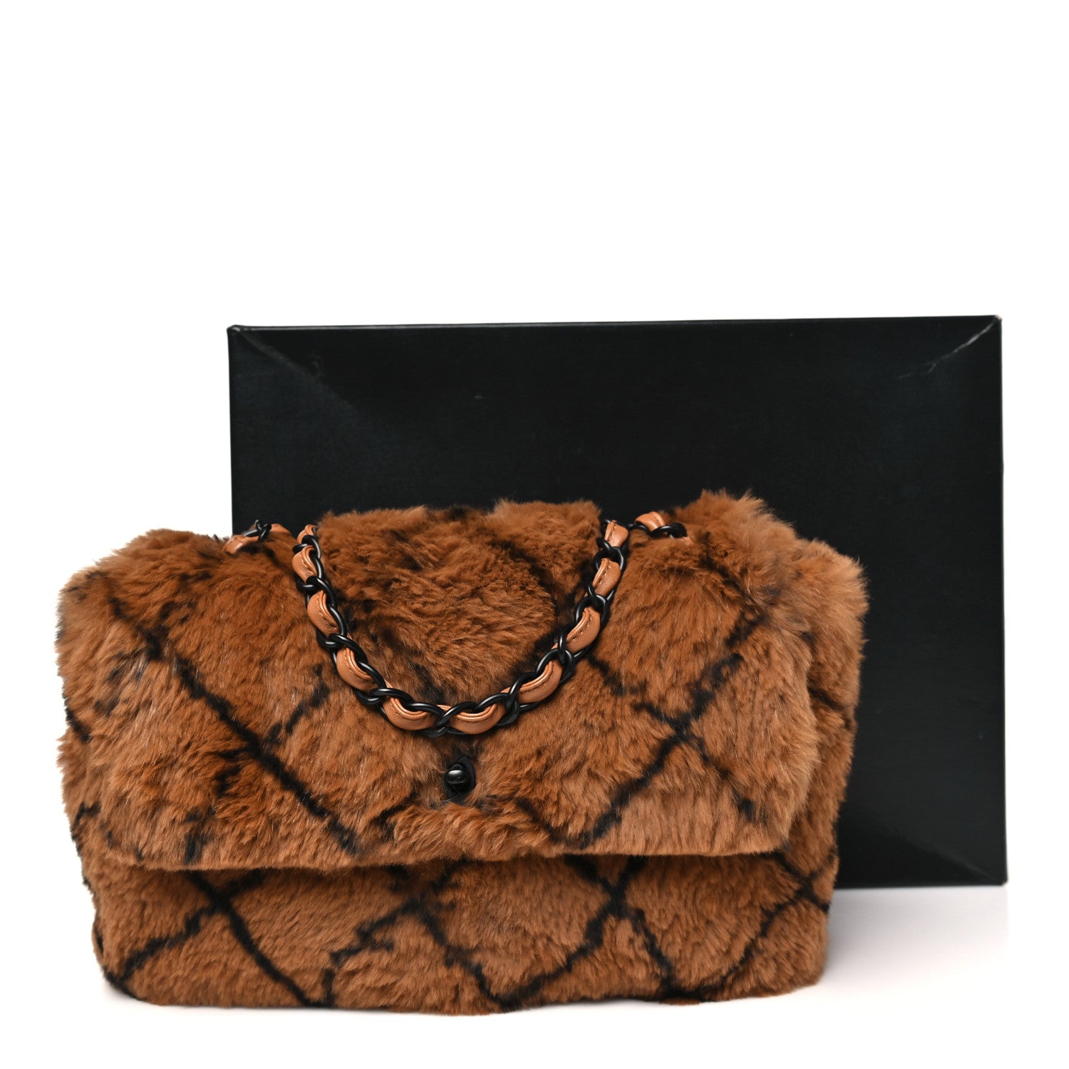 Chanel Rabbit Fur Quilted Print Flap Brown Black 10 of 10