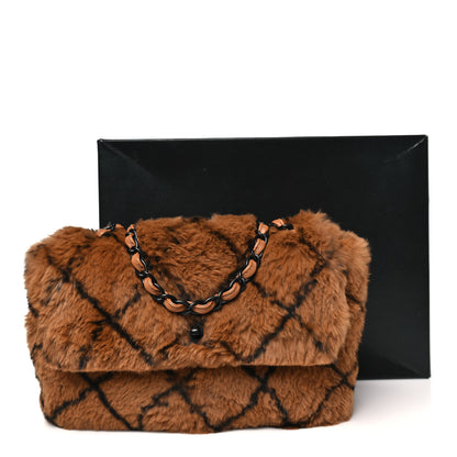 Chanel Rabbit Fur Quilted Print Flap Brown Black 10 of 10