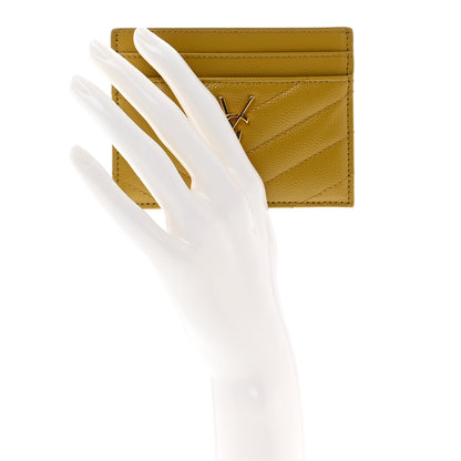 Saint Laurent Grain De Poudre Matelasse Chevron Monogram Credit Card Case Light Chartreuse 2 of 8