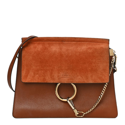 Chloe Suede Calfskin Medium Faye Shoulder Bag Tobacco 1 of 23