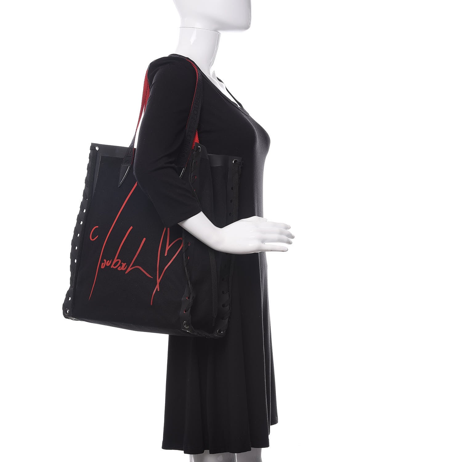 Christian Louboutin Braided Canvas Small Cabalace Shopper Tote Black 2 of 9