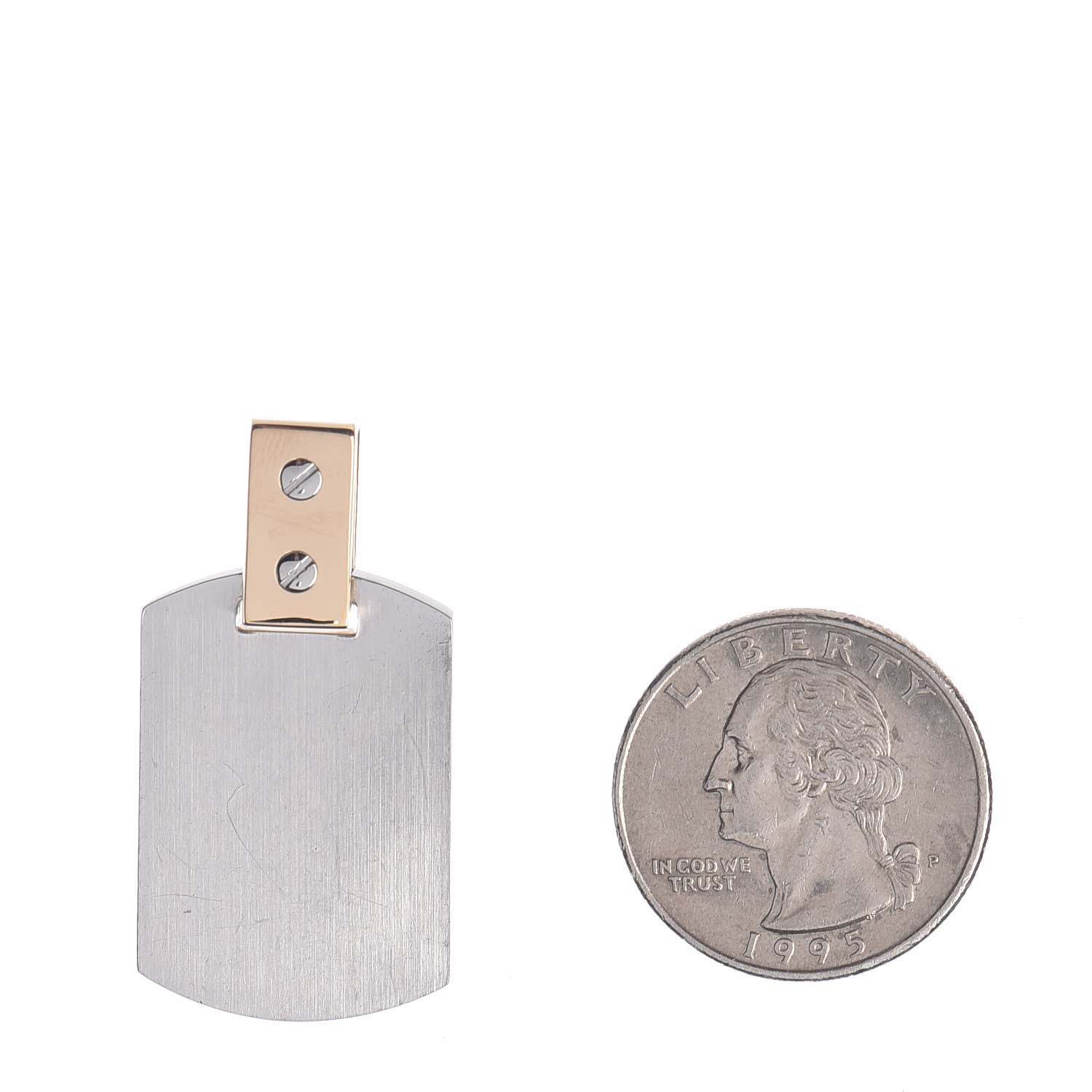 Cartier 18K Yellow Gold Stainless Steel Santos Dog Tag Pendant 2 of 3