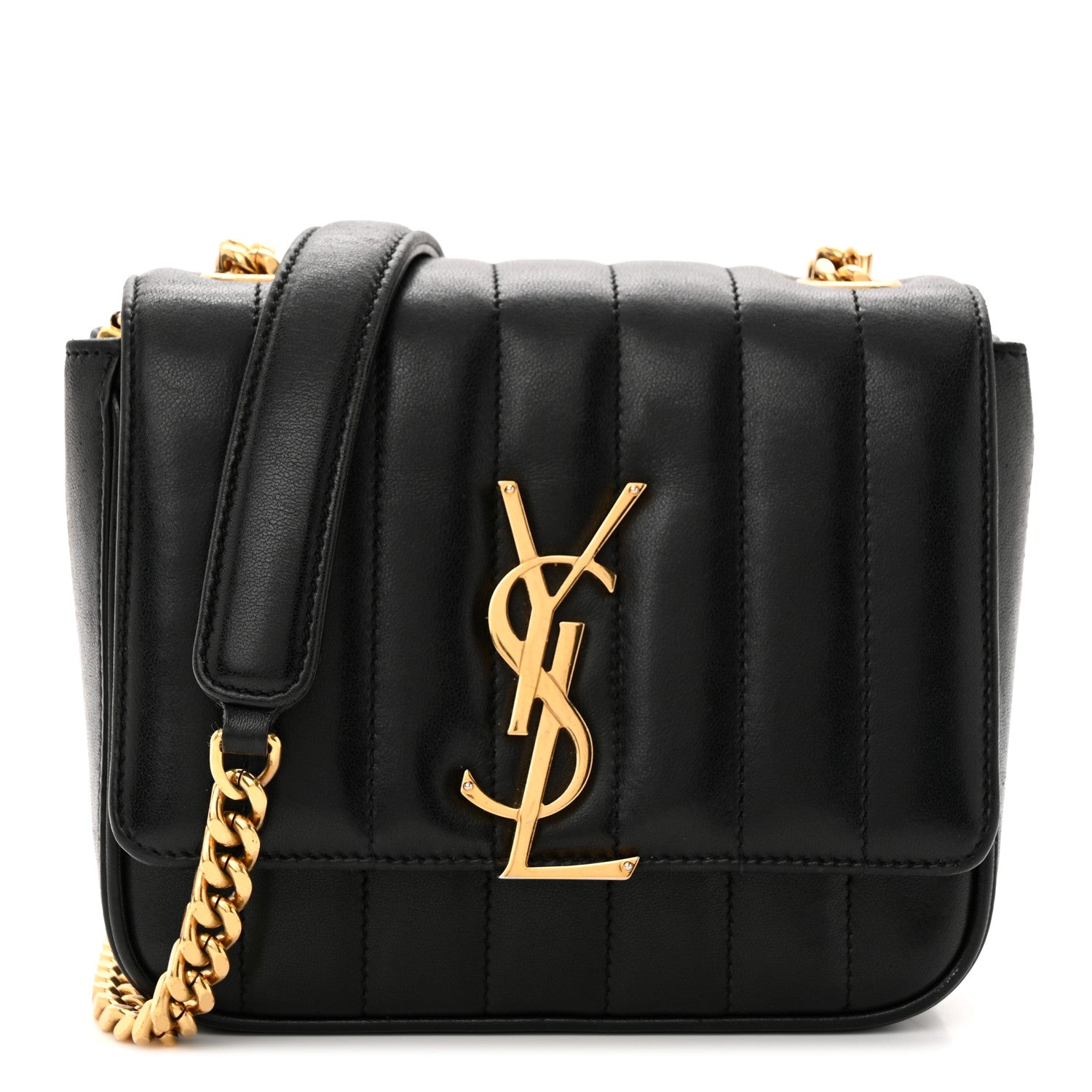 Saint Laurent Lambskin Matelasse Monogram Small Vicky Chain Bag Black 1 of 12