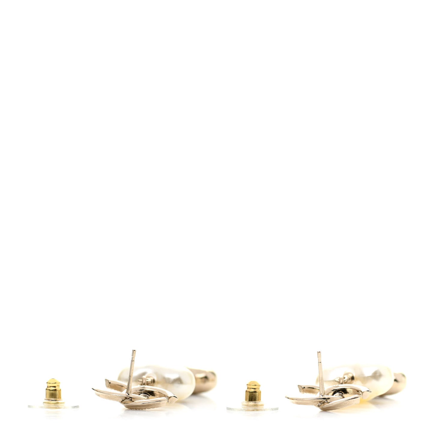Pearl CC Double Heart Drop Earrings Gold