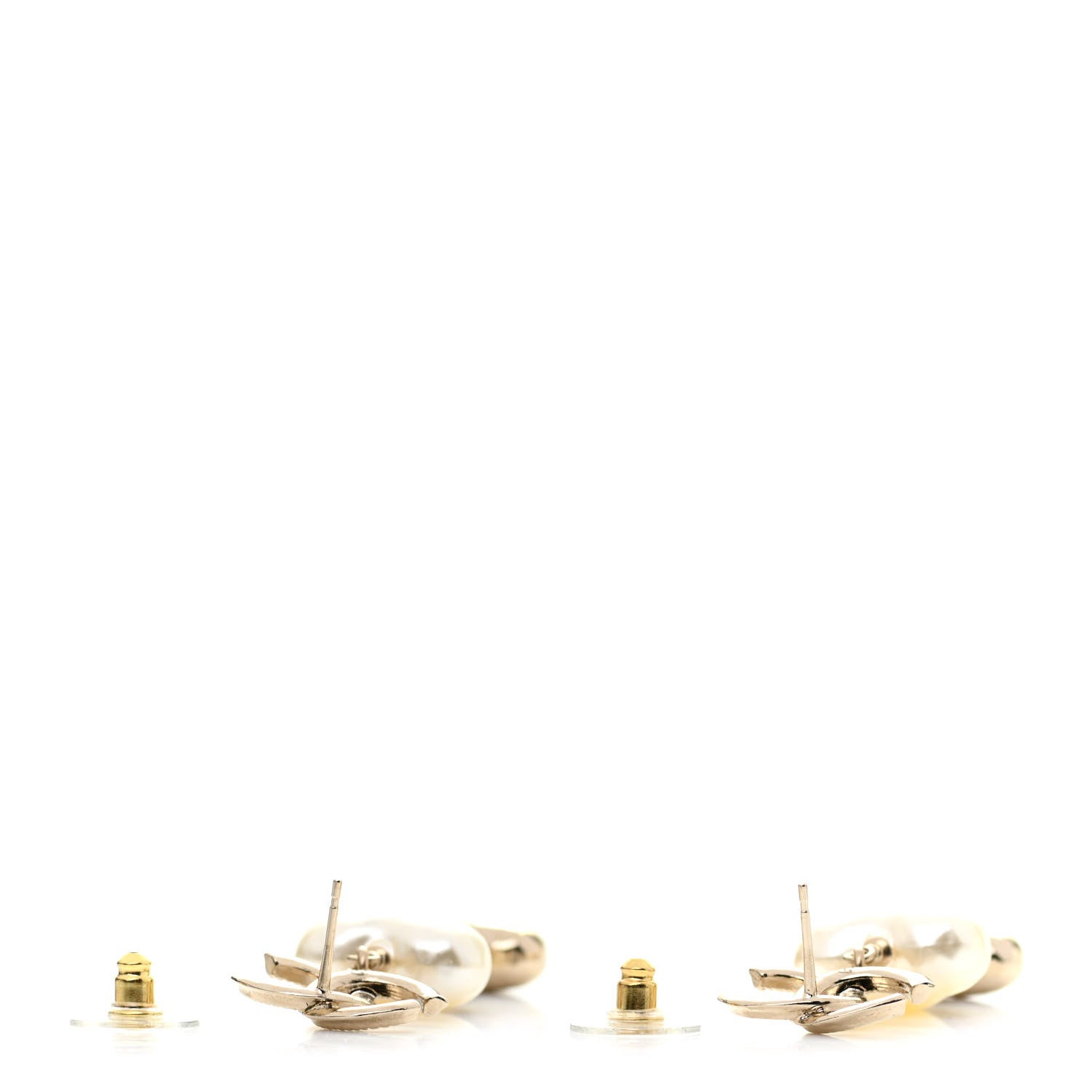 Chanel Pearl CC Double Heart Drop Earrings Gold 3 of 4