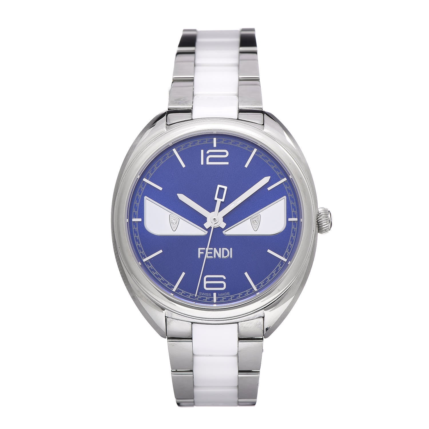 Fendi Stainless Steel Ceramic Diamond 34mm Momento Bugs Quartz Watch Blue 1 of 7