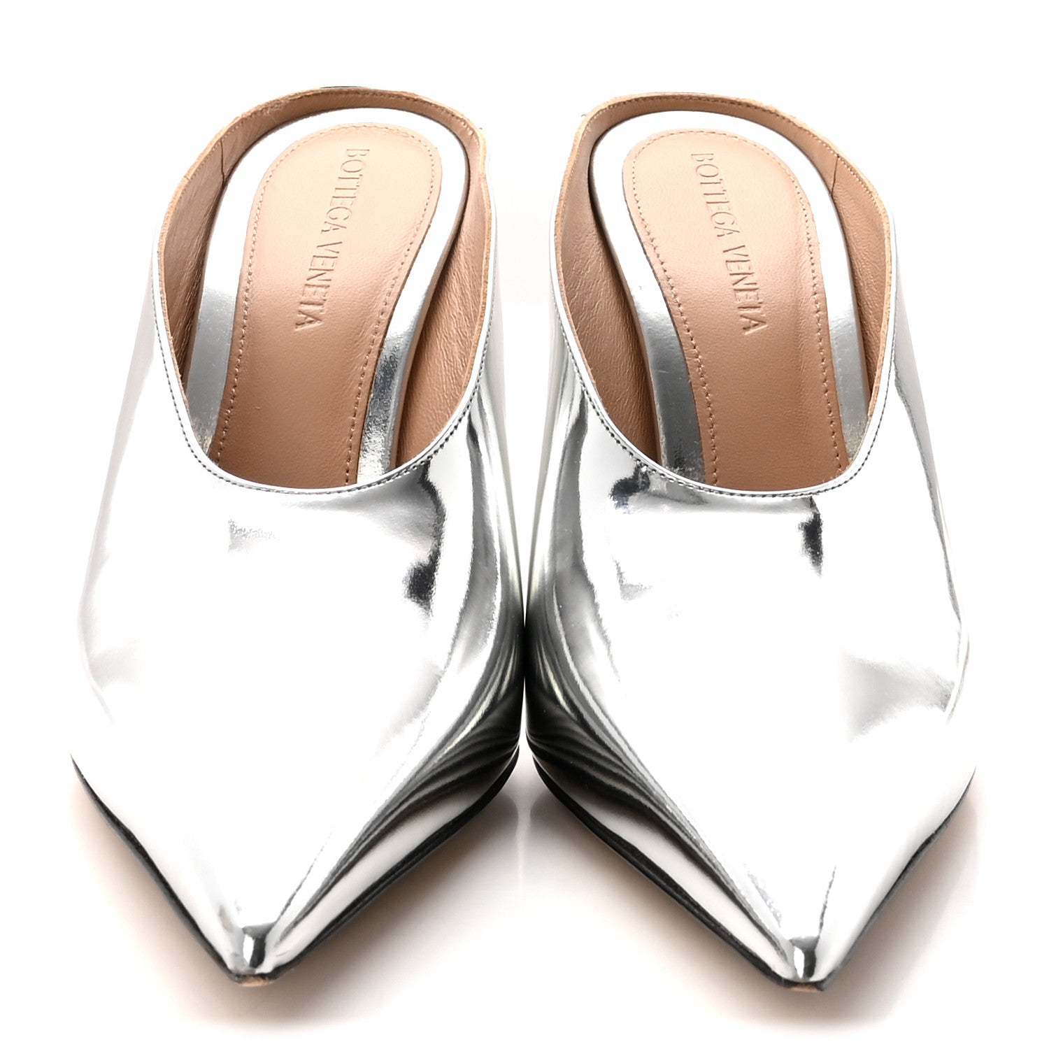 BOTTEGA VENETA ハイヒール Bottega Veneta Laminated Calfskin Rocket Mule Pumps 37.5 Silver