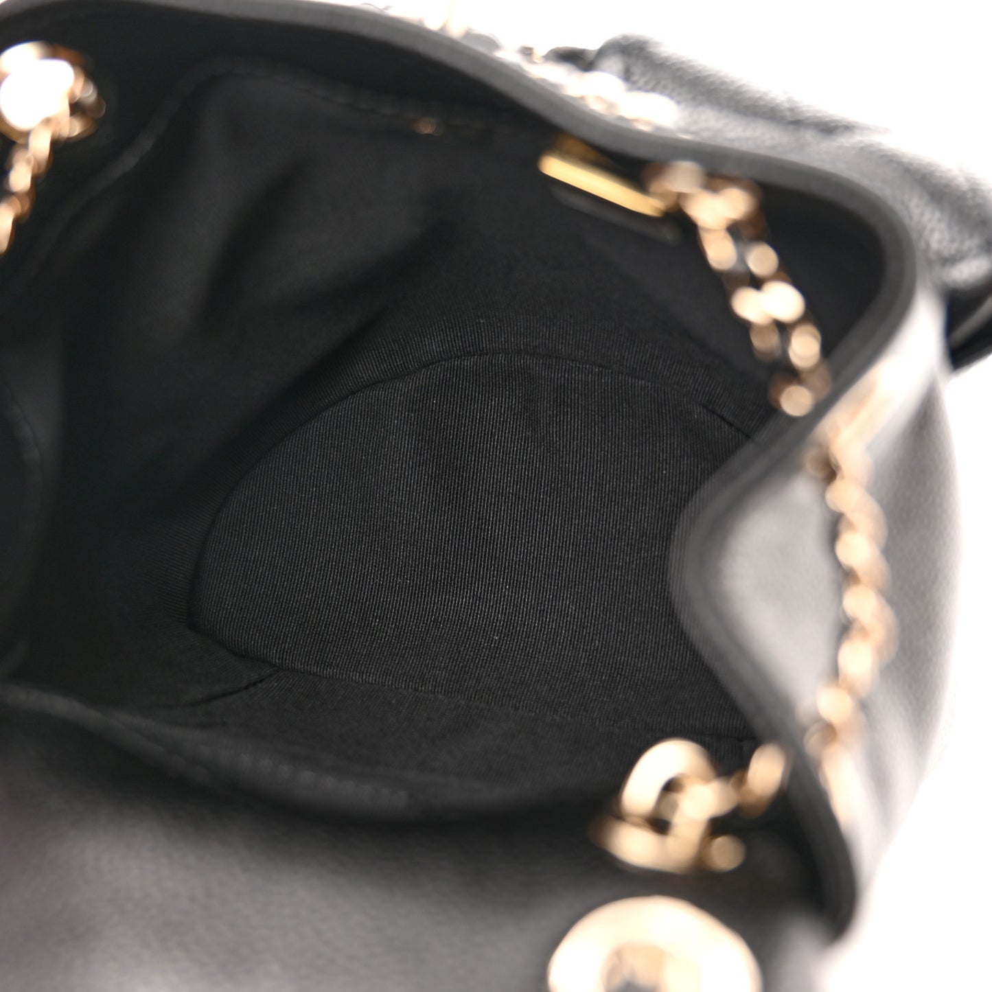 Shiny Caviar Quilted Small Duma Pockets Drawstring Backpack Black