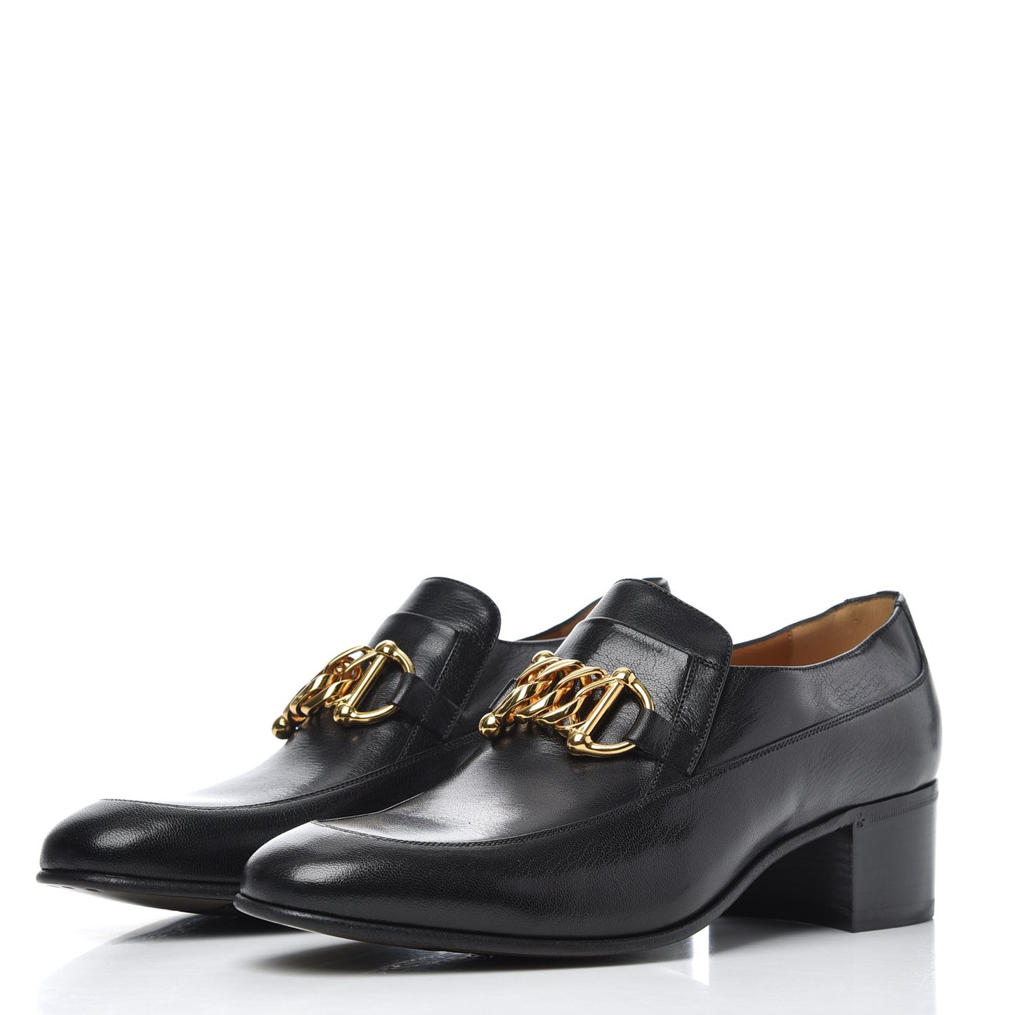 Goatskin Mens Chain Mid Heel Loafers 8 Black