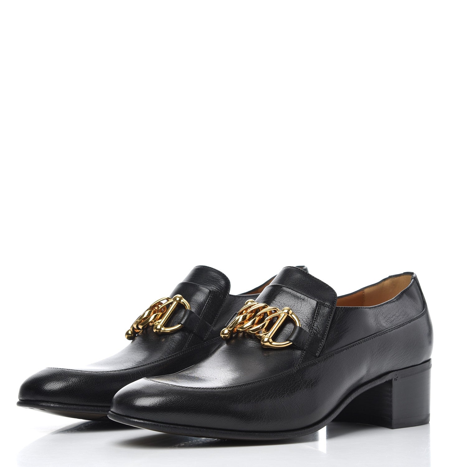 Gucci Goatskin Mens Chain Mid Heel Loafers 8 Black 3 of 11