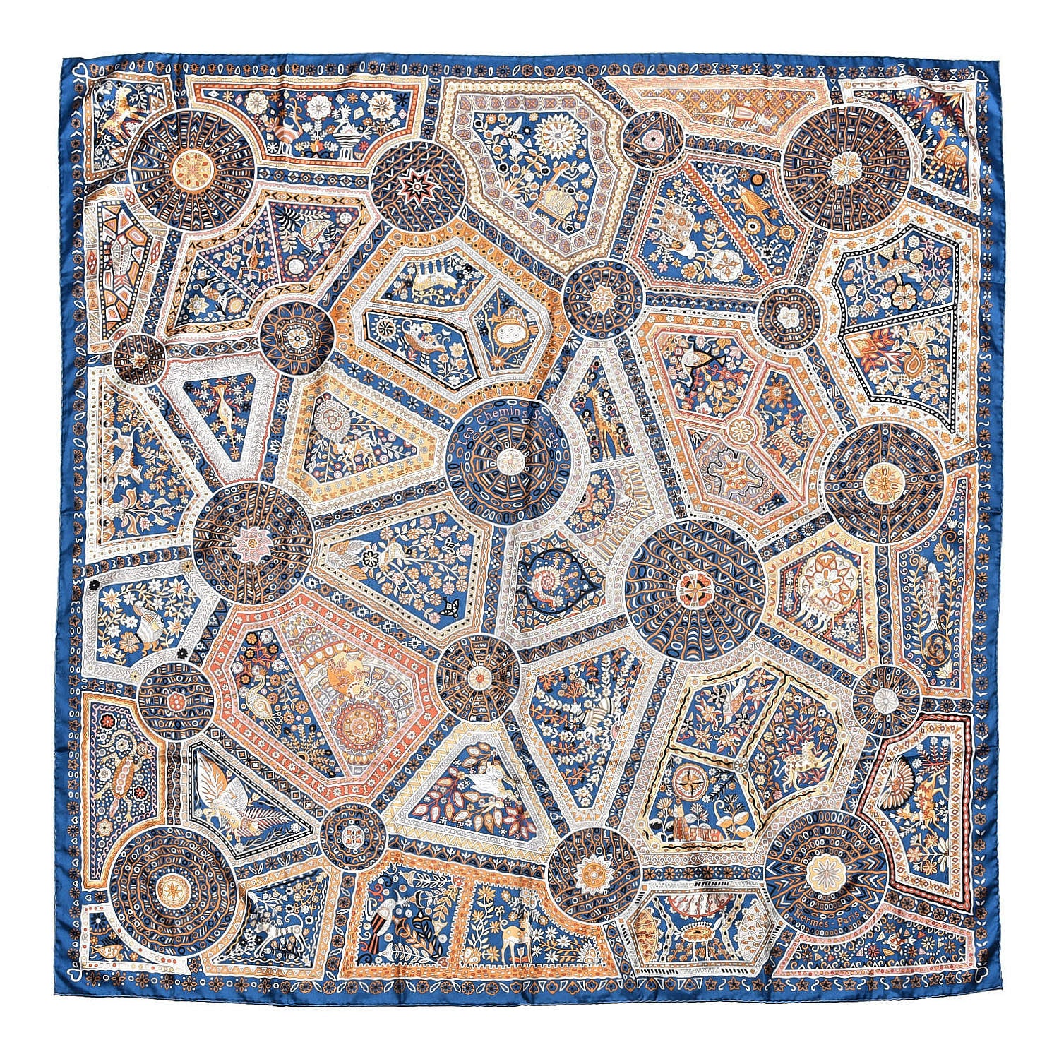 Hermes Silk Les Chemins Secrets Scarf 140 Petrole Beige Marine 1 of 4