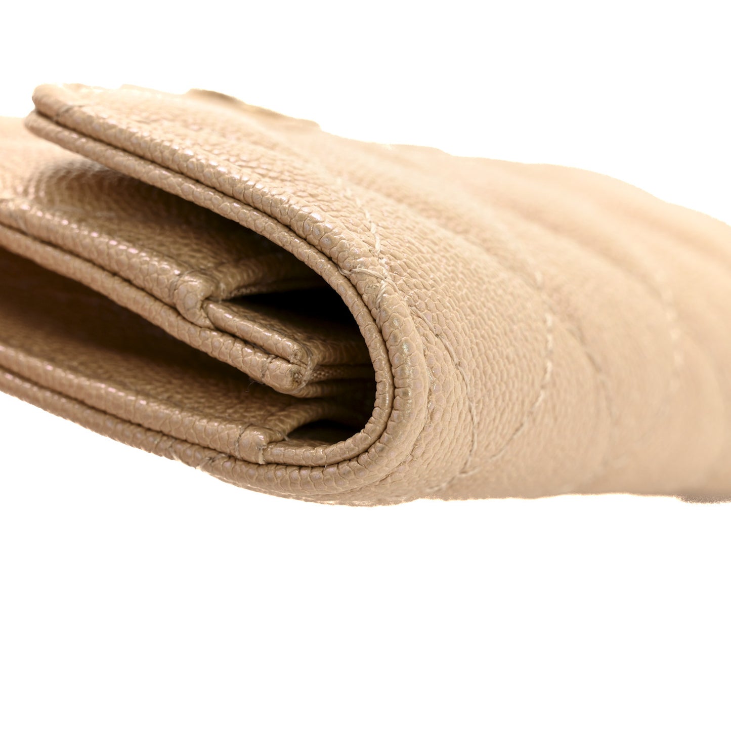 Iridescent Caviar Quilted Flap Card Holder Beige