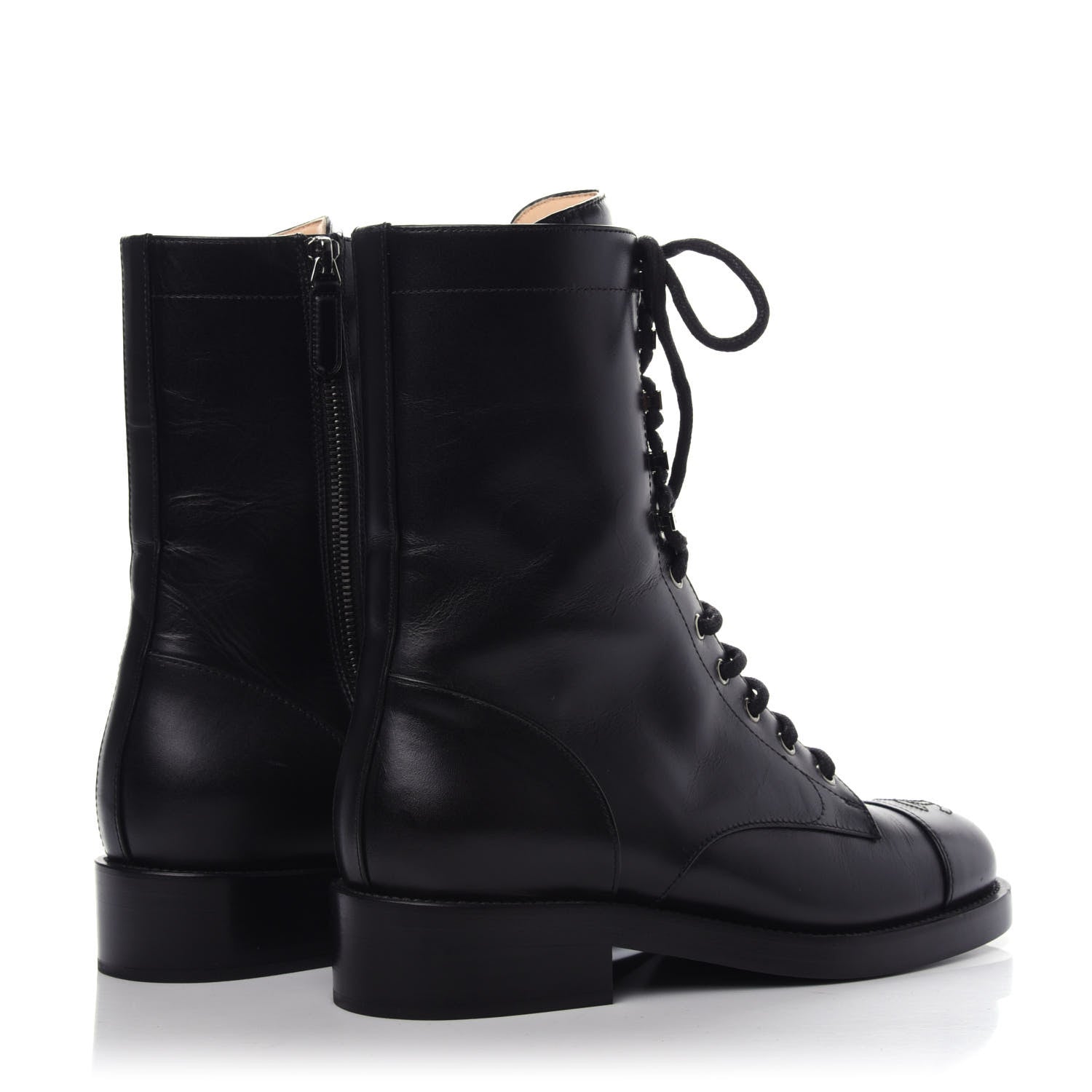 Chanel Calfskin Lace Up Combat Boots 39.5 Black 4 of 7