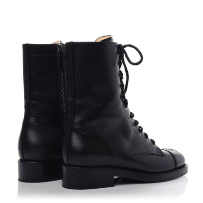 Chanel Calfskin Lace Up Combat Boots 39.5 Black 4 of 7