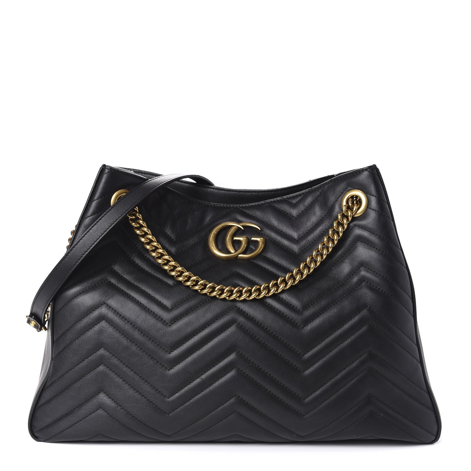 Gucci Calfskin Matelasse Medium GG Marmont Shoulder Tote Bag Black 1 of 15