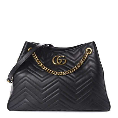 Gucci Calfskin Matelasse Medium GG Marmont Shoulder Tote Bag Black 1 of 15