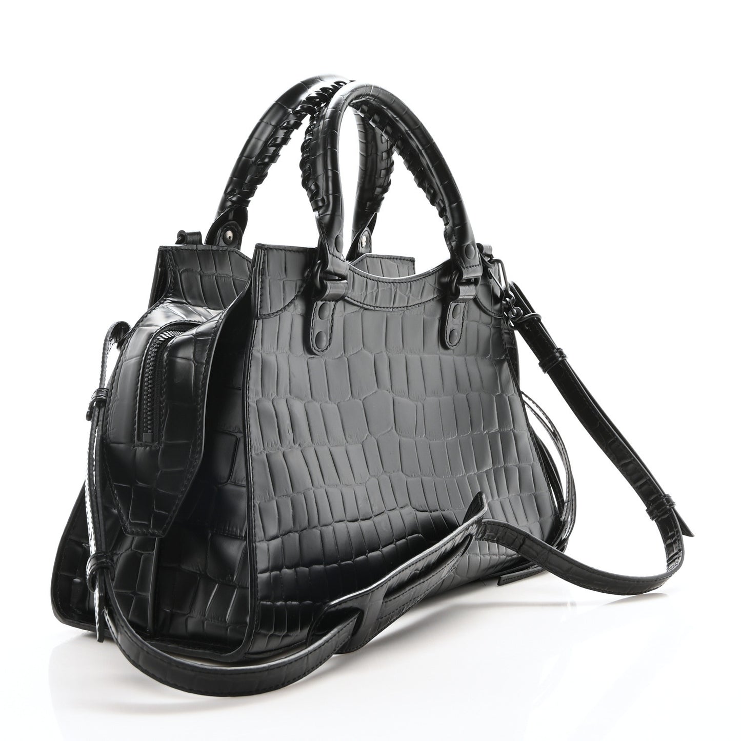 Semi Shiny Calfskin Crocodile Embossed Neo Classic Black Hardware City Black