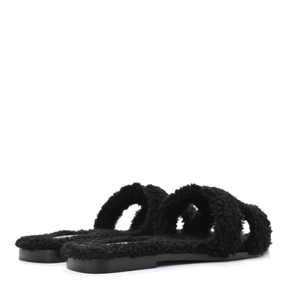 Hermes Woolskin Oran Sandals 39 Black 4 of 8
