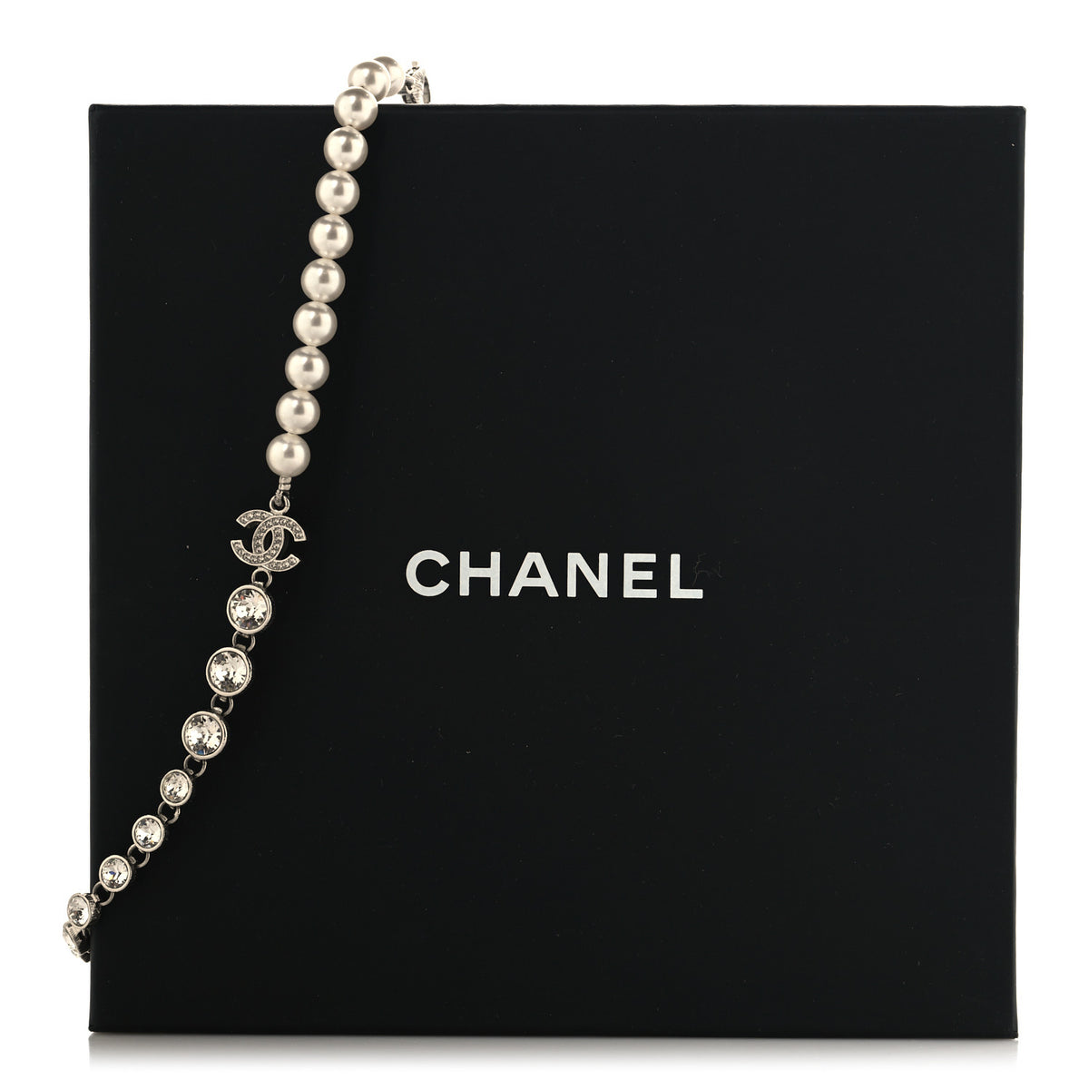 Pearl Crystal CC Choker Necklace Silver