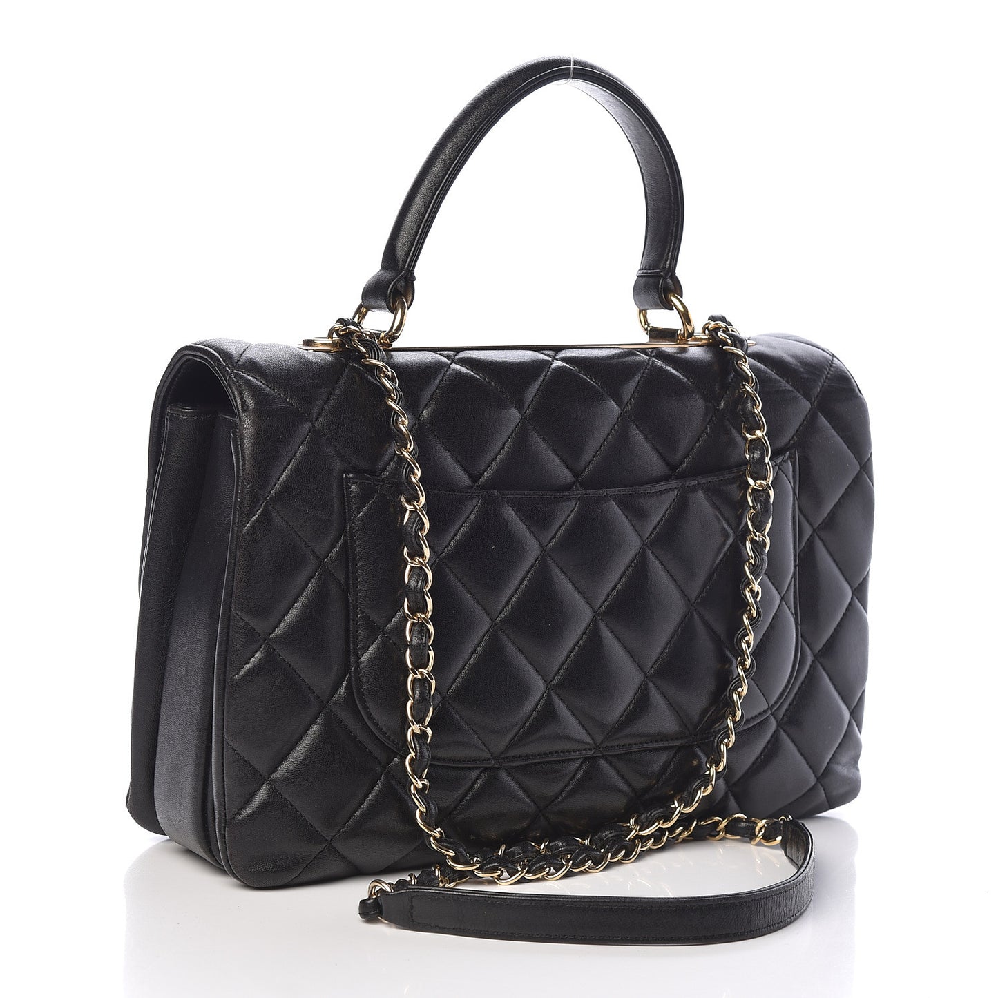 Lambskin Quilted Medium Trendy CC Flap Dual Handle Bag Black