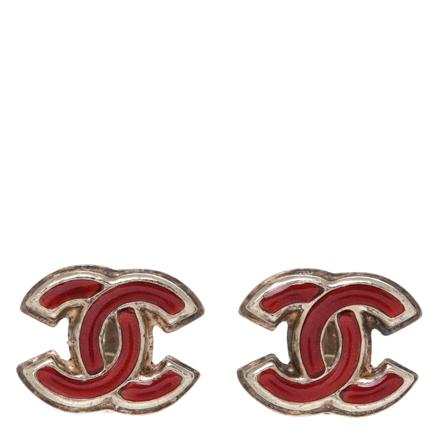 Chanel Enamel CC Clip On Earrings Red Gold 1 of 4