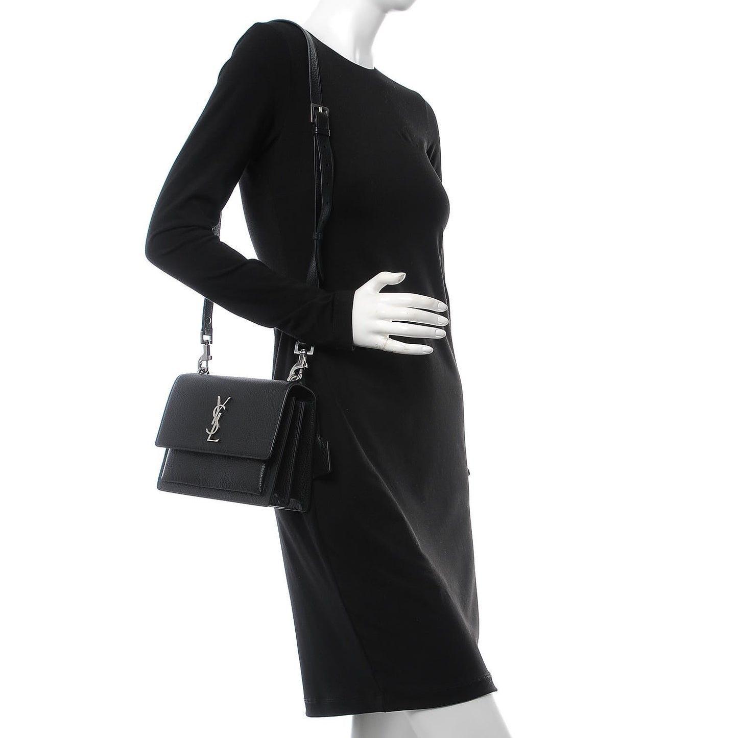Grained Calfskin Medium Monogram Sunset Satchel Black