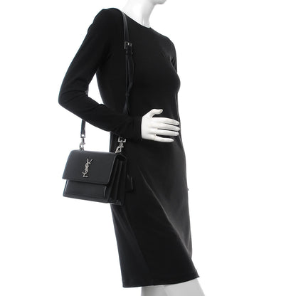 Saint Laurent Grained Calfskin Medium Monogram Sunset Satchel Black 2 of 7
