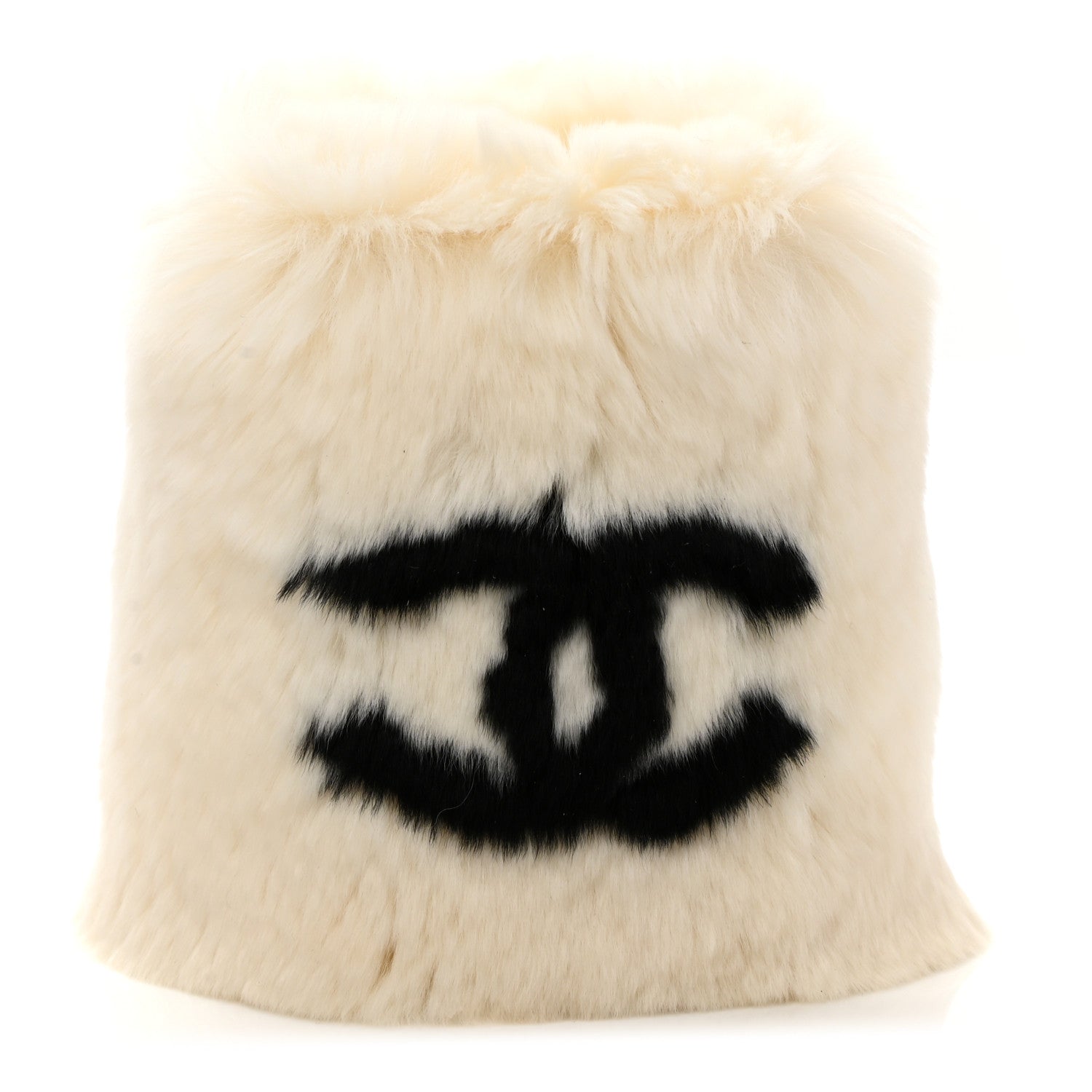 Chanel Lapin Rabbit Fur CC Bracelet White Black 1 of 5