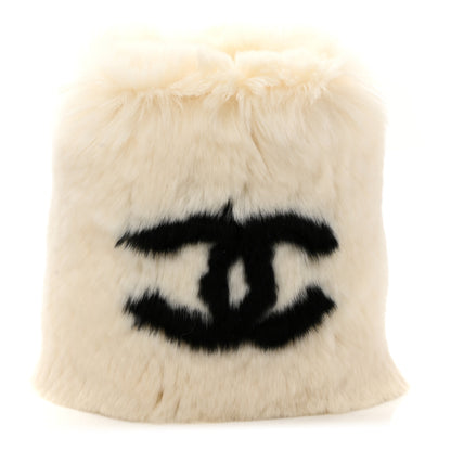 Chanel Lapin Rabbit Fur CC Bracelet White Black 1 of 5
