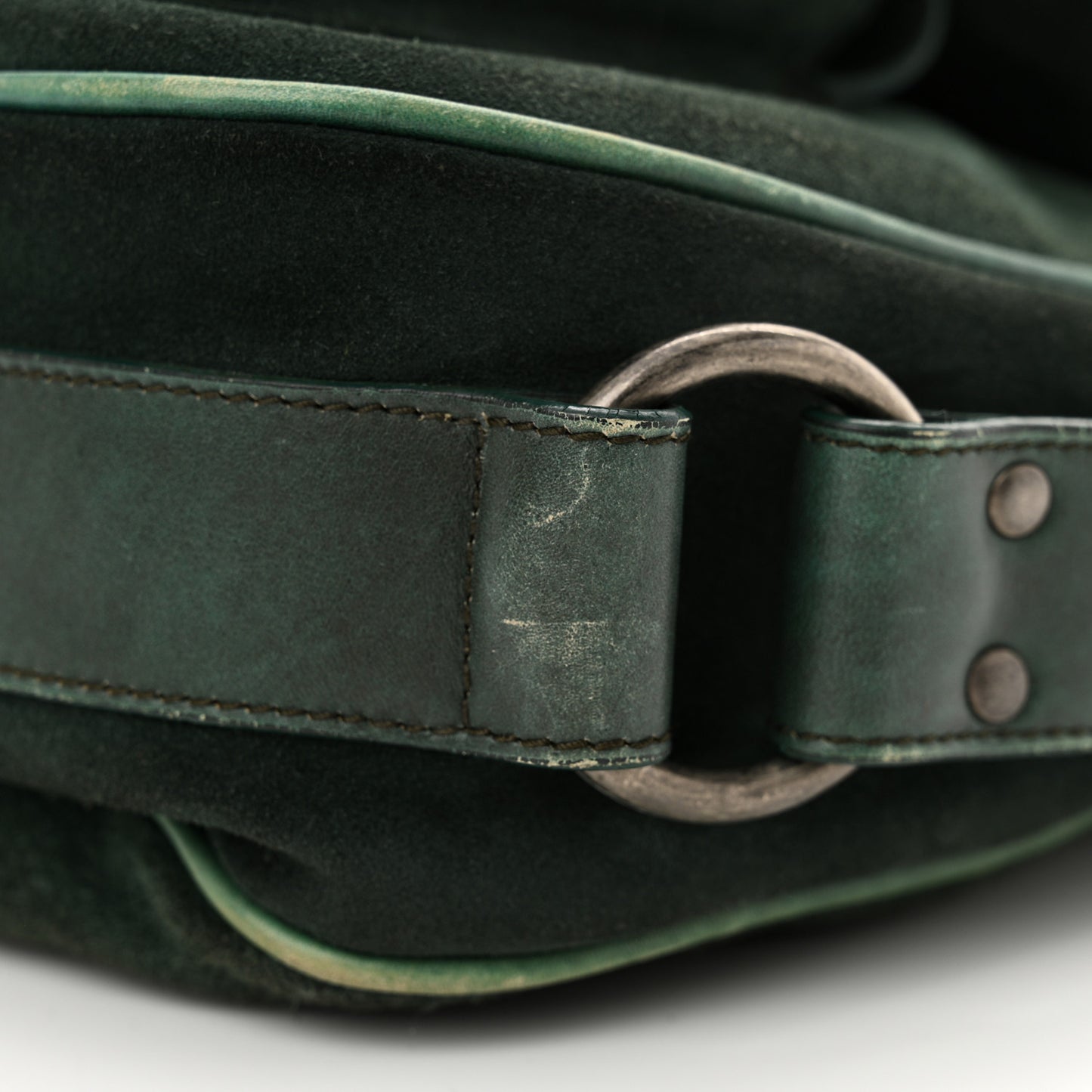 Suede Calfskin Medium Gaucho Double Saddle Green