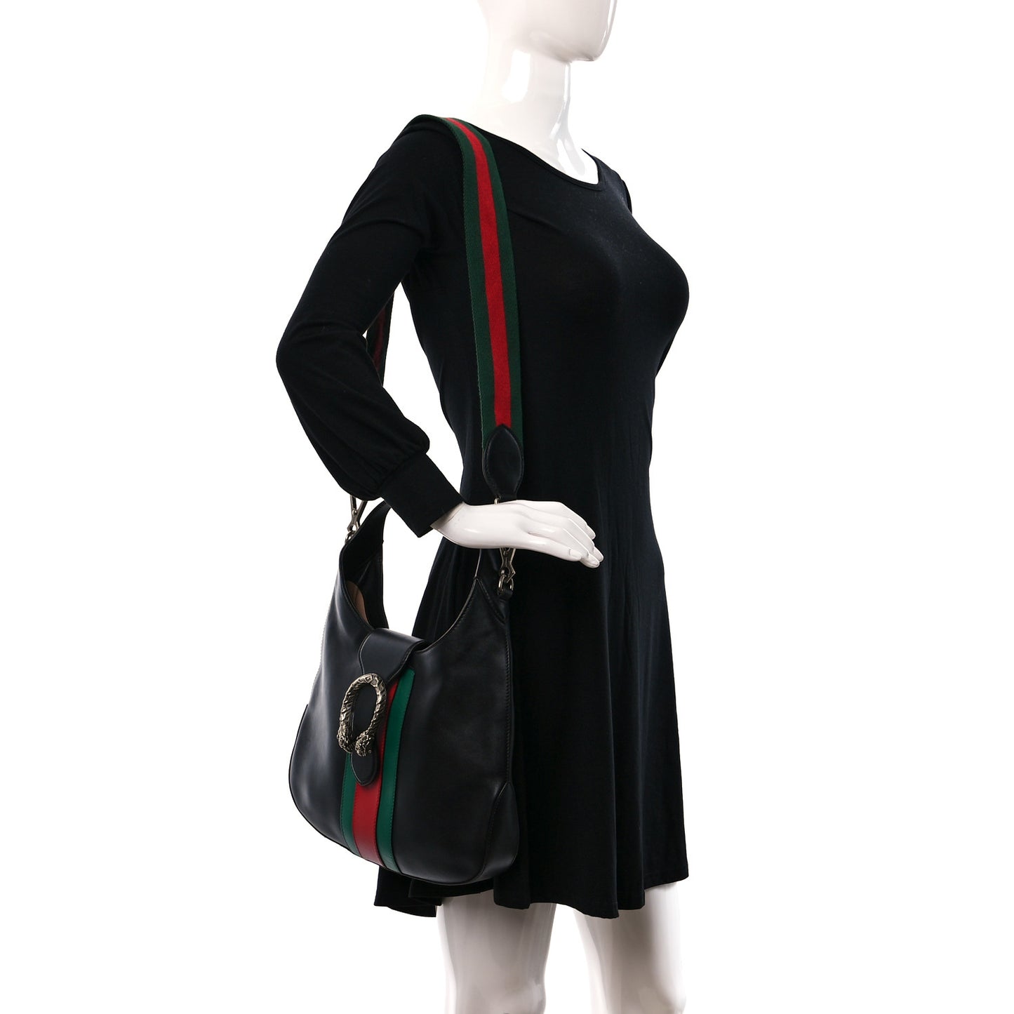 Calfskin Web Stripe Small Dionysus Hobo Black
