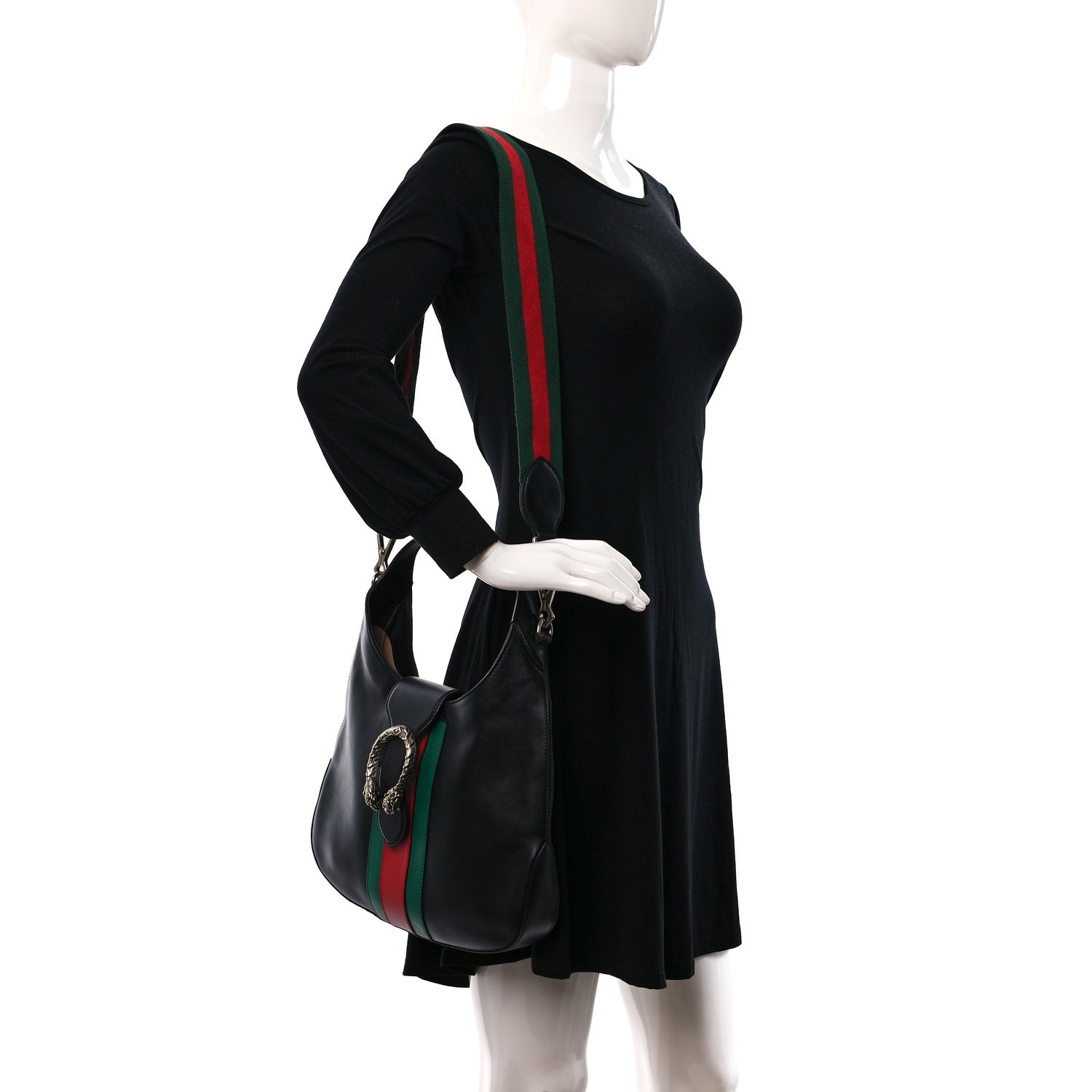 Gucci Calfskin Web Stripe Small Dionysus Hobo Black 2 of 12