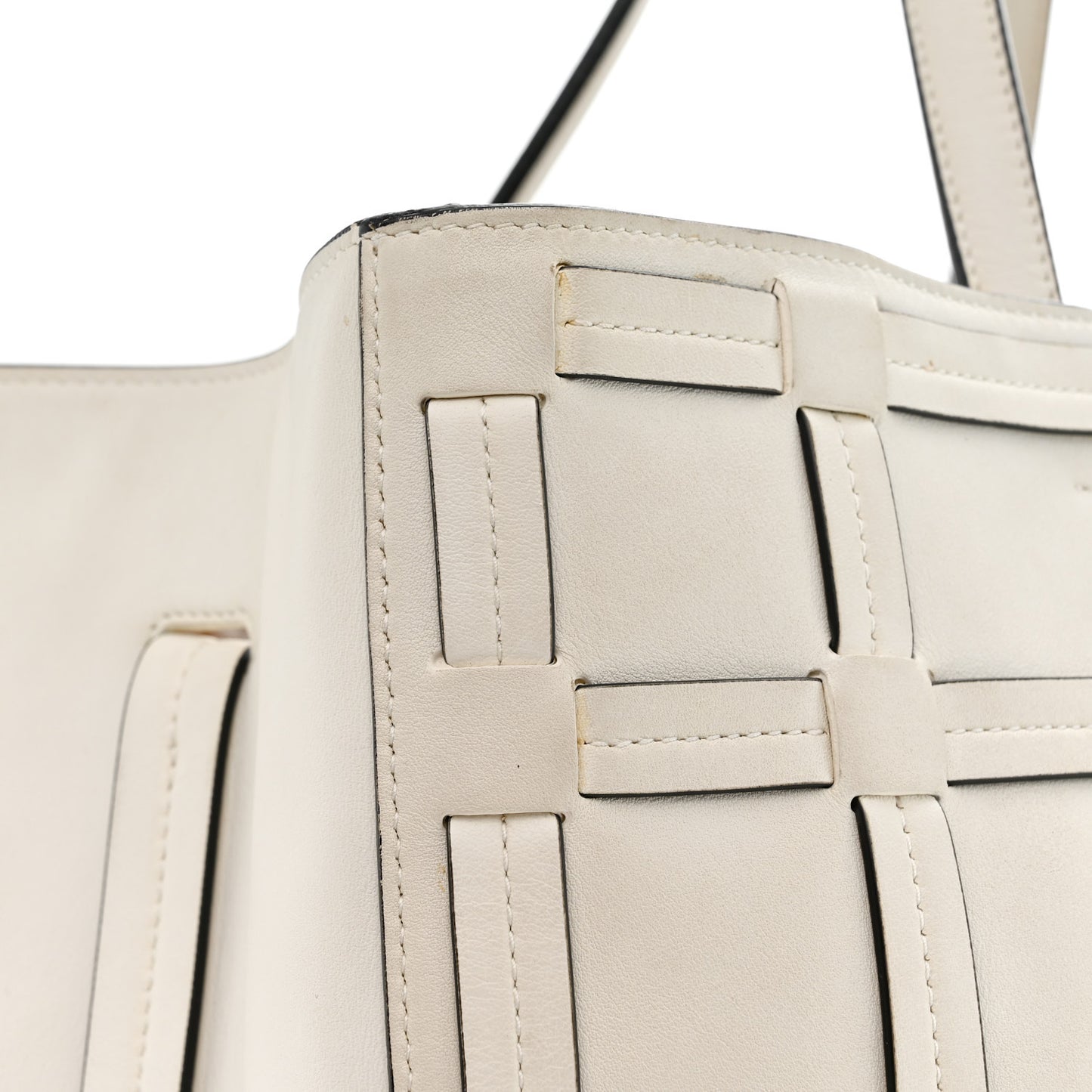 Calfskin Woven Giant Cannage Connect Tote White