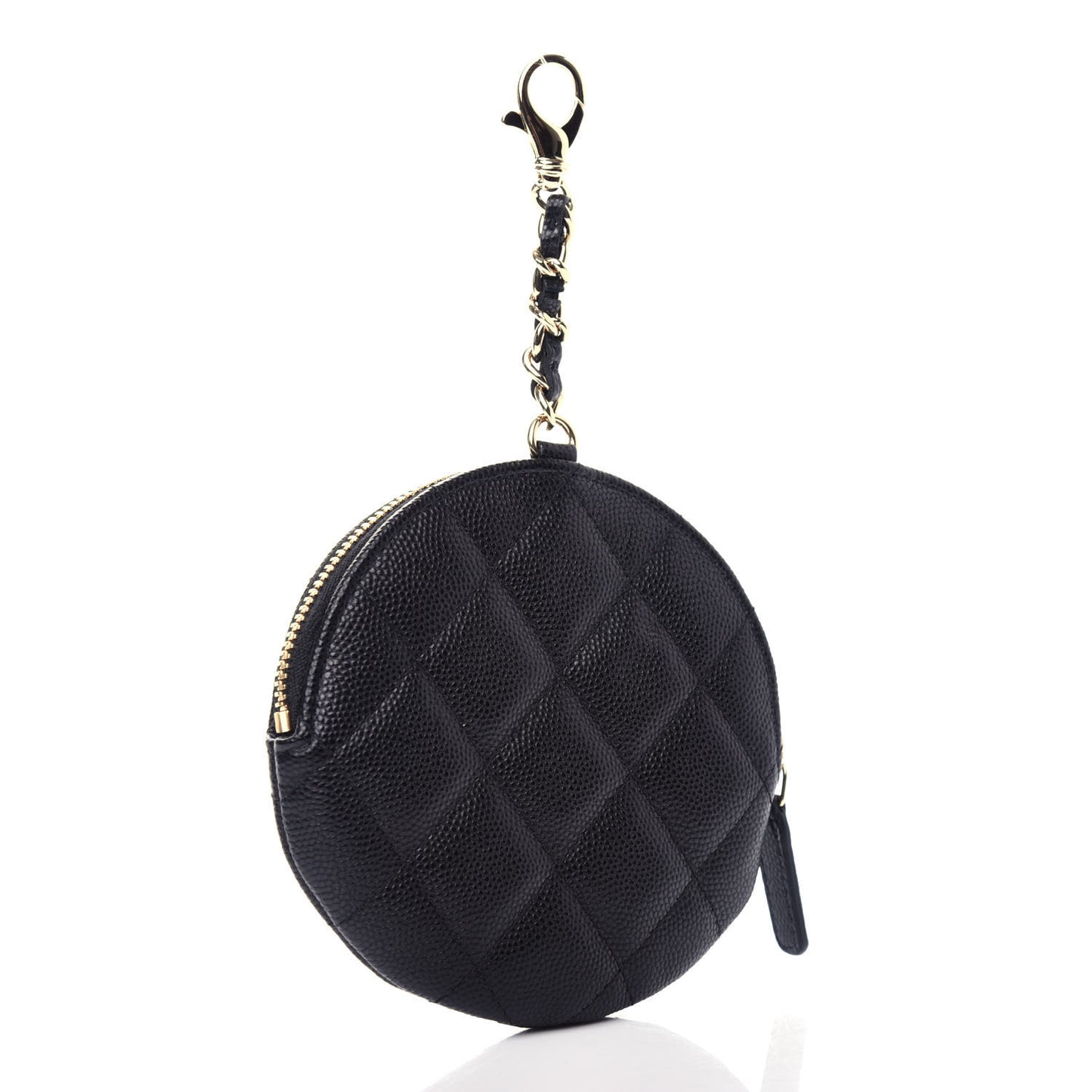 Caviar Quilted Round Clip On Coin Purse Black