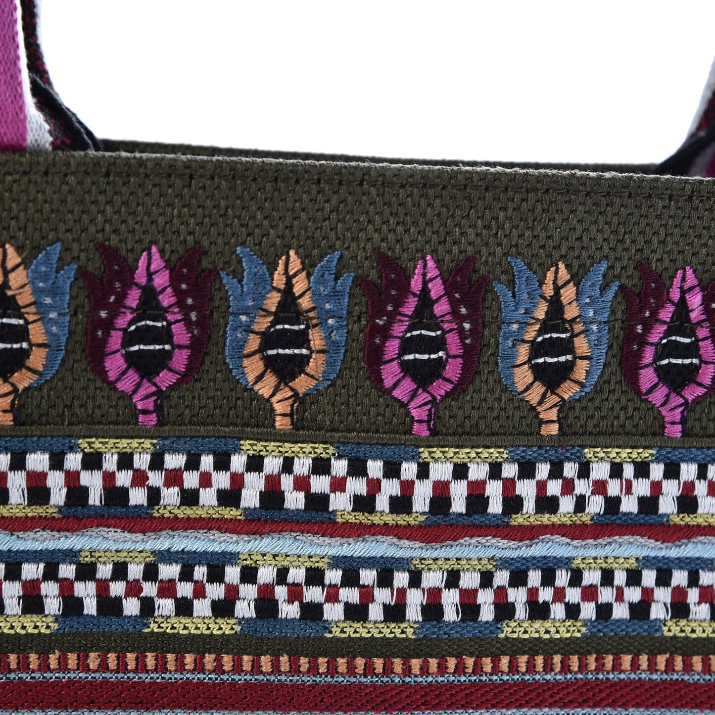 Canvas Embroidered Book Tote Olive Multicolor