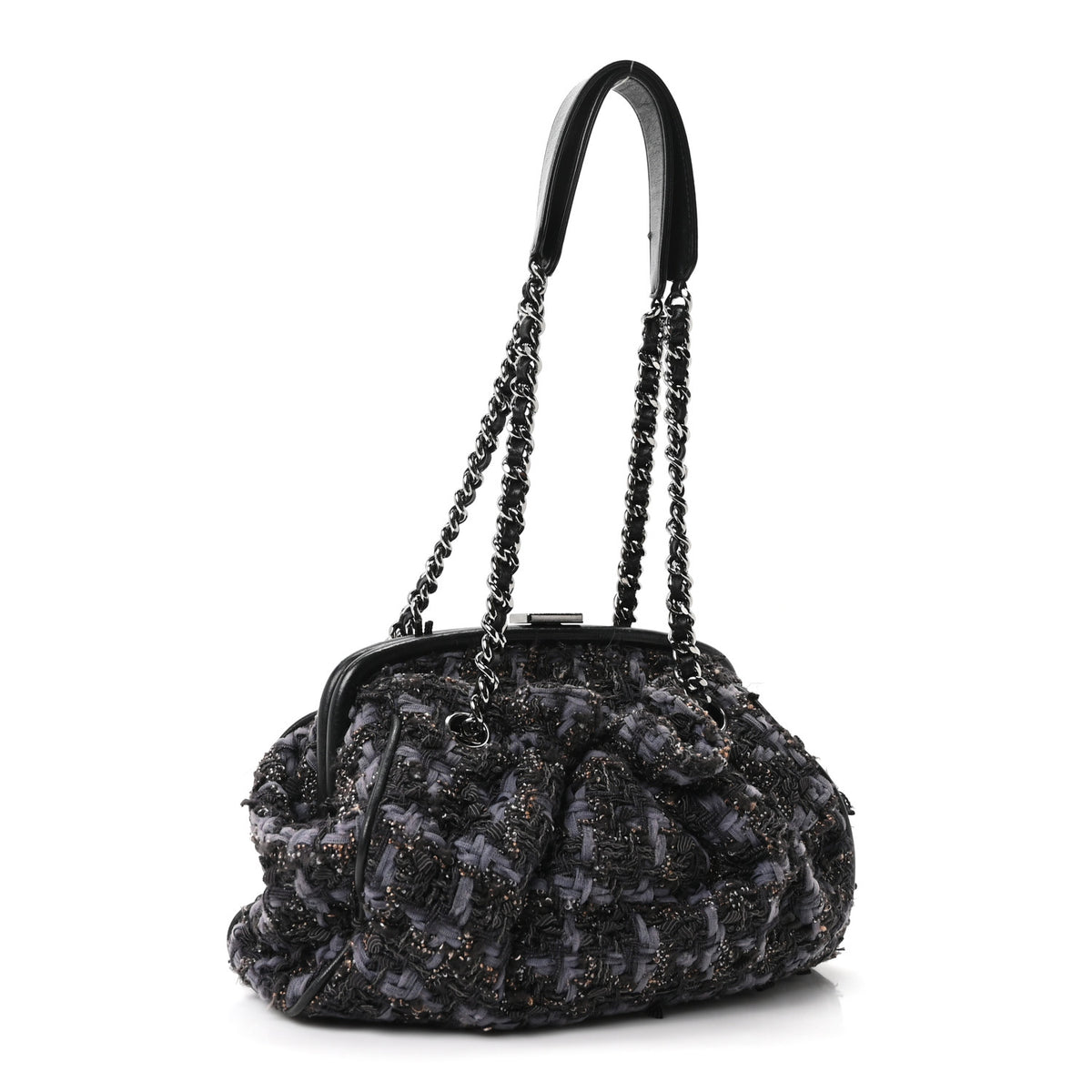 Chanel Tweed Paris NY Framed Pleated Pouch Grey 3 of 10