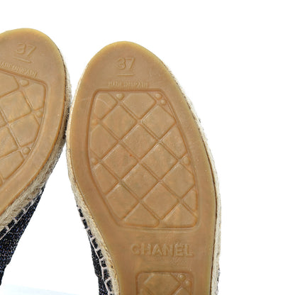 Chanel Tweed Patent Goatskin CC Espadrilles 37 Black Pink Yellow Silver 8 of 11