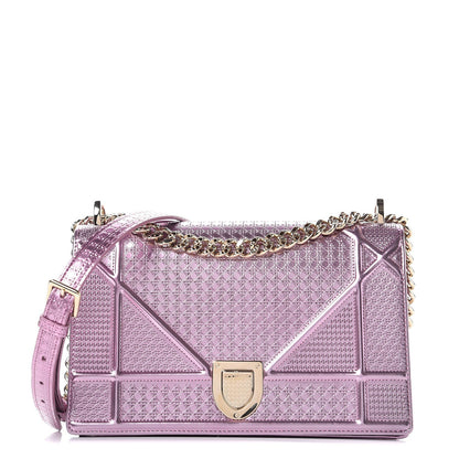 Christian Dior Metallic Patent Micro-Cannage Medium Diorama Flap Bag Pink 1 of 10