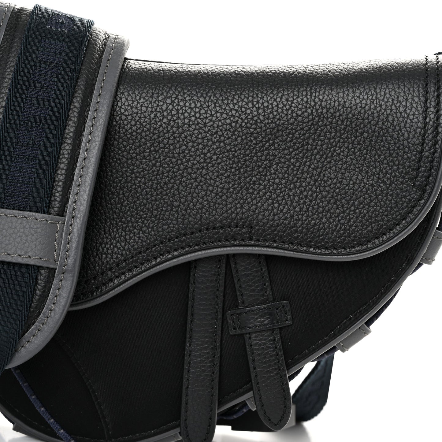 X SACAI Grained Calfskin Technical Fabric Mens Saddle Bag Black