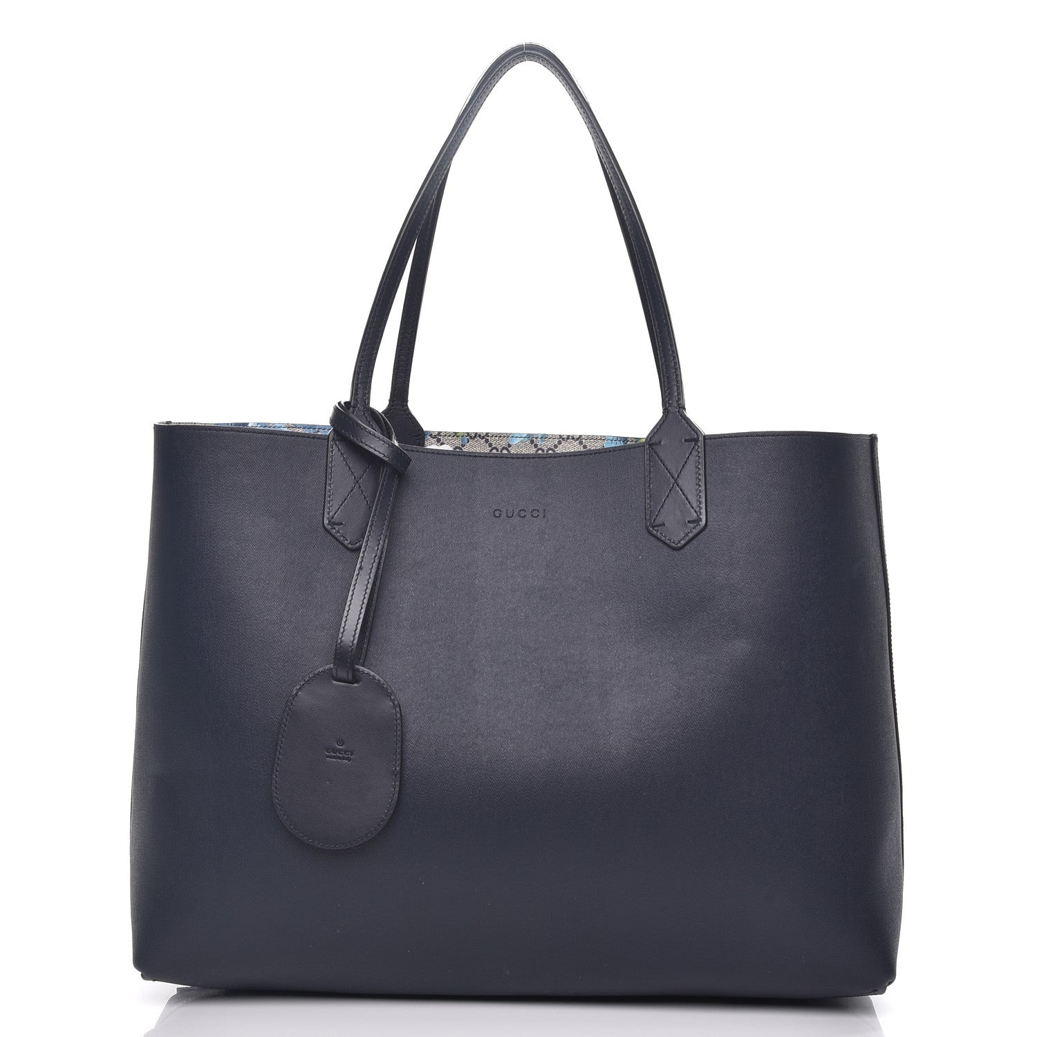 Gucci GG Supreme Monogram Blooms Medium Reversible Tote Beige Blue Navy 4 of 13