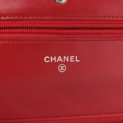 Chanel Lambskin Quilted Wallet On Chain WOC Red 6 of 11
