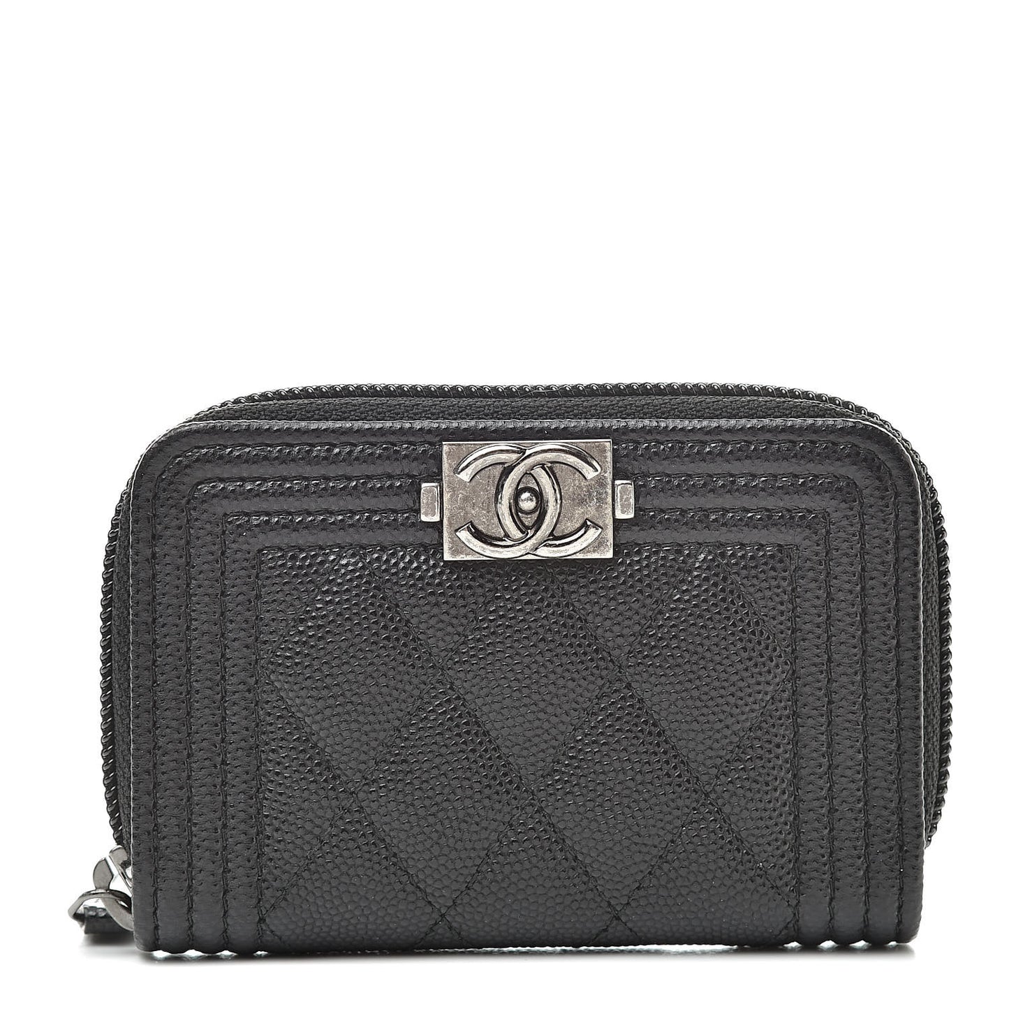 Caviar Quilted Boy Zip Around Coin Purse Wallet Black