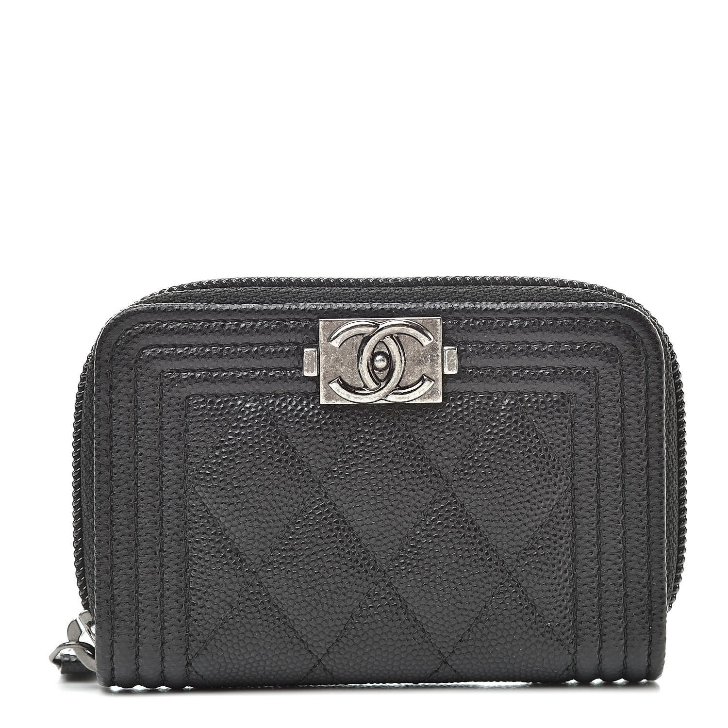 Chanel Caviar Quilted Boy Zip Around Coin Purse Wallet Black 1 of 9