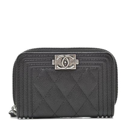 Chanel Caviar Quilted Boy Zip Around Coin Purse Wallet Black 1 of 9