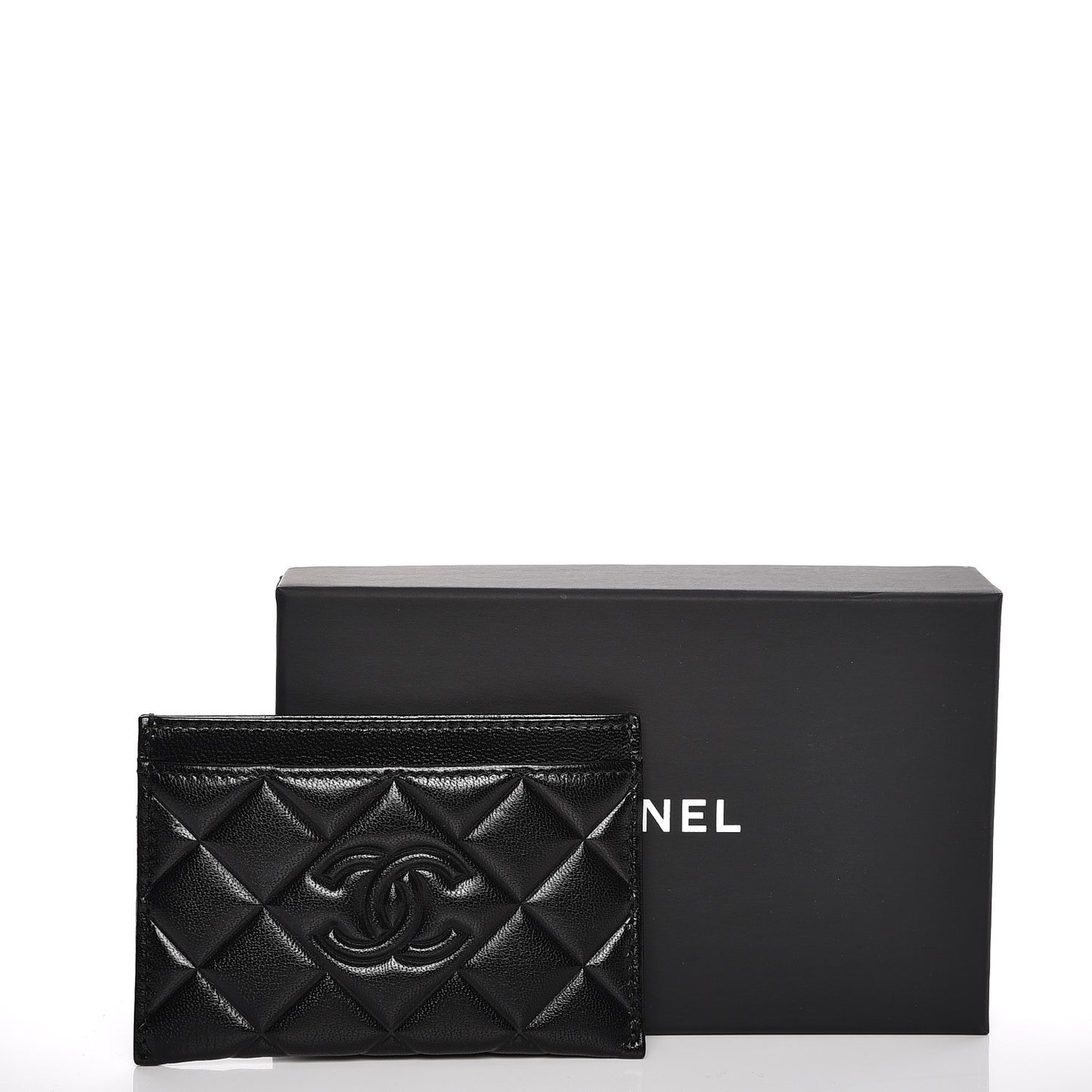 Goatskin Quilted Diamond CC Card Holder Black